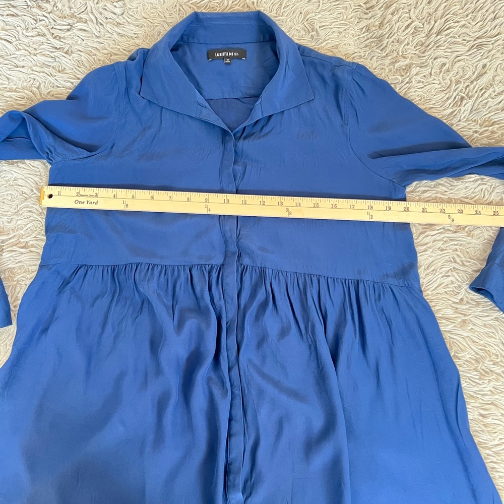 Lafayette‎ 148 New York Blue Silk Button Up Blouse Size M - Picture 9 of 12